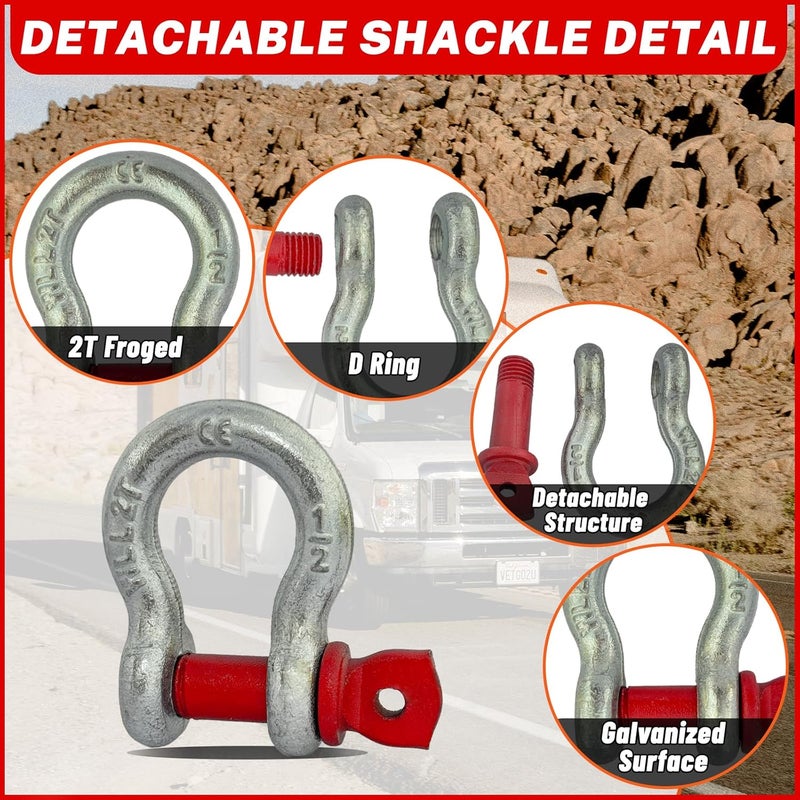 HENBOW 2 Ton Swivel Hooks and D Ring Shackle,G80 Weight Lifting Hooks with 1/2" Shackle,4400Lbs Safety Load Limit,Heavy Duty Alloy Steel Round Rotating Trailer Chain Hooks - Image 4